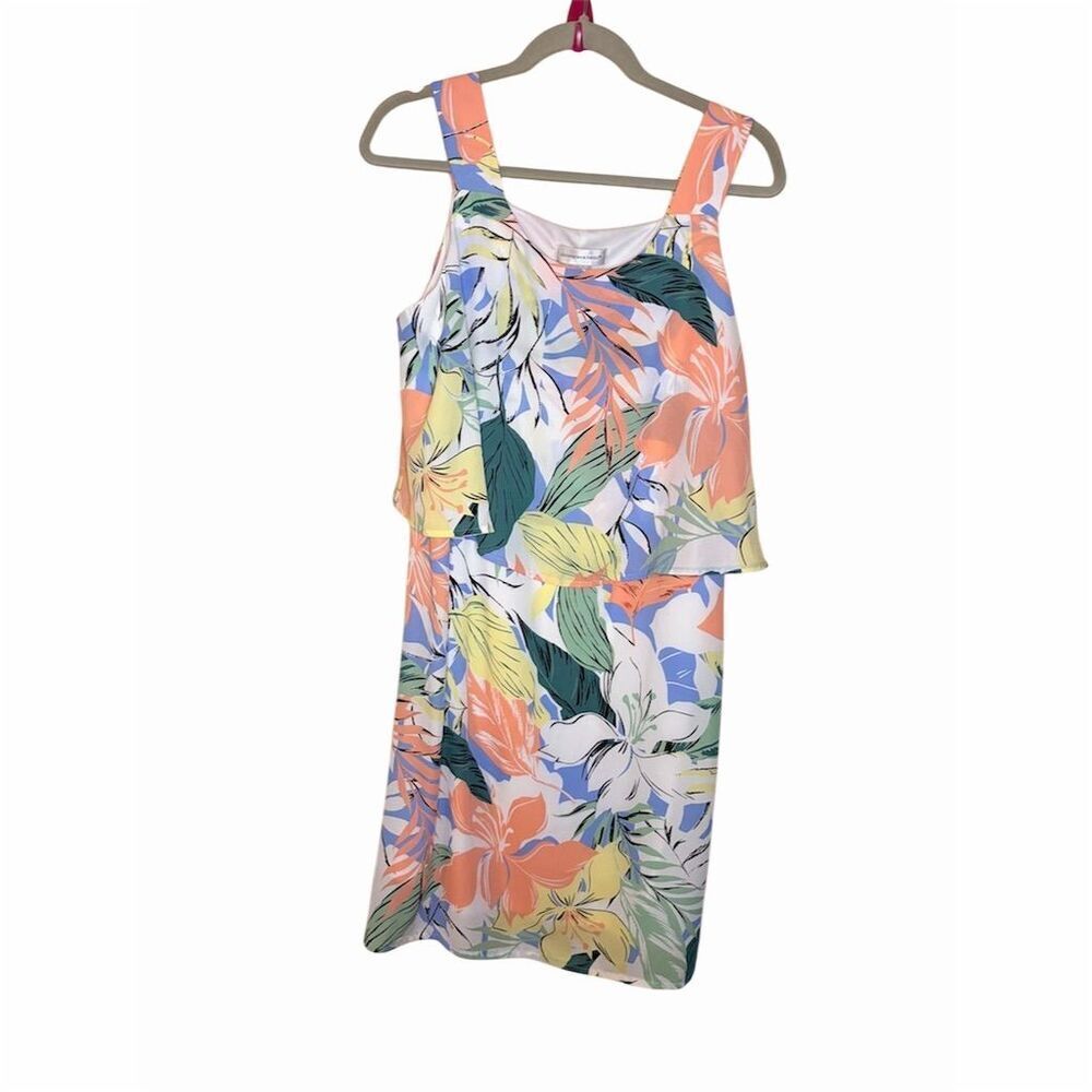 Christopher & Banks Women's L Tropical Floral Sleeveless Midi Dress